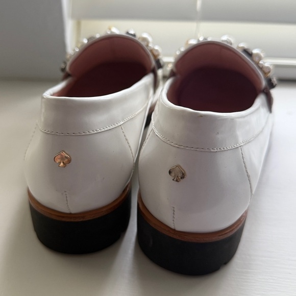 KATE SPADE Loafers Gemstones White Black New York KarryToo Leather Shoe Heel 9.5 - Picture 7 of 9